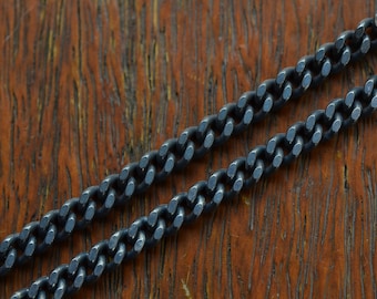 Collar de cadena barbada de plata de ley oxidada de 4 mm - Cadena cubana negra gruesa