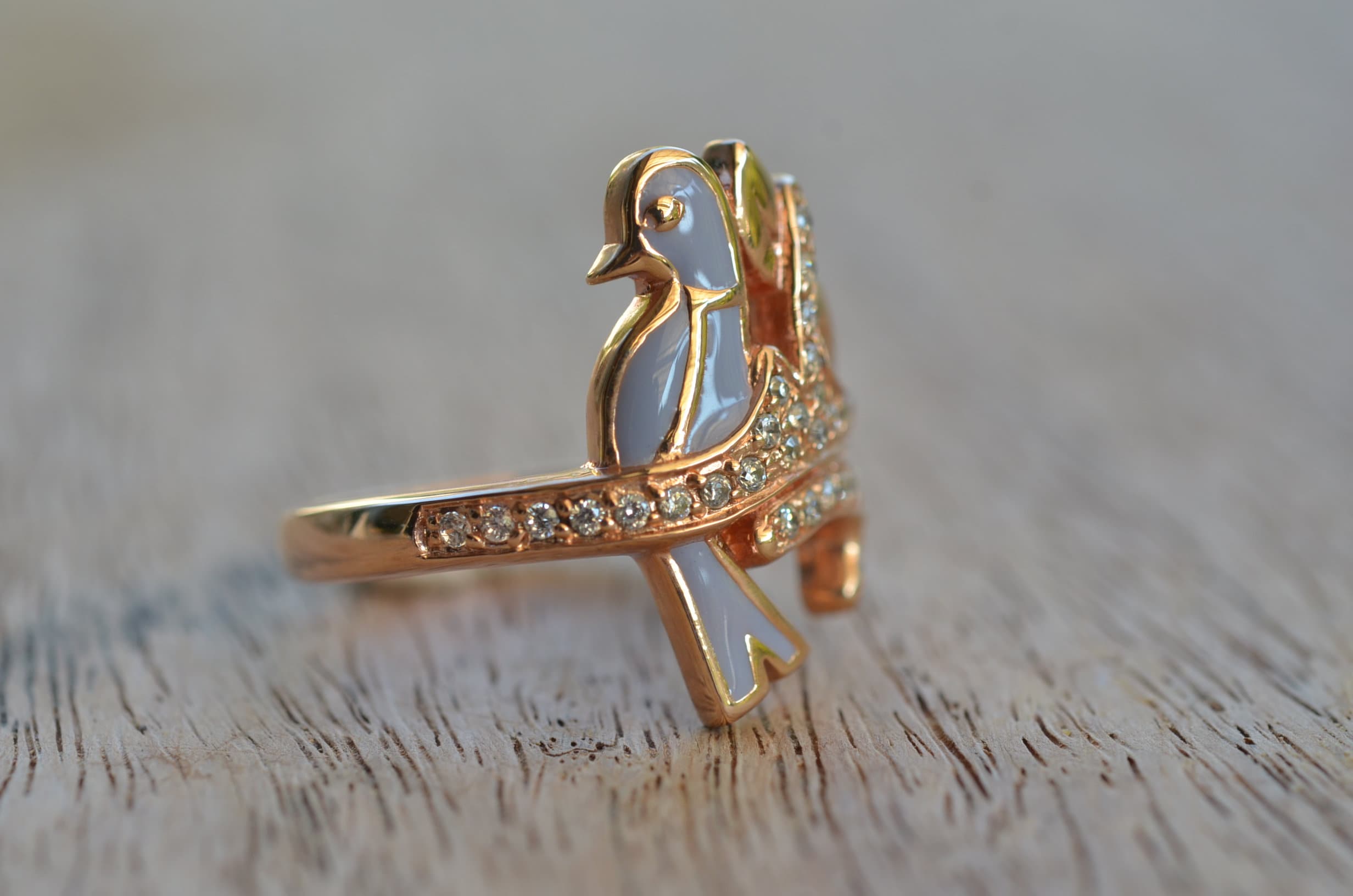 Bird Ring Bird Enamel Ring With CZ Pink Gold 18K Plating Etsy