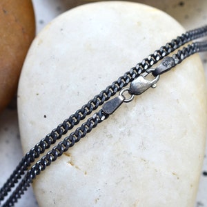 Silver curb chain black oxidized 2.5 mm necklace, Rustic Sterling silver curb chain, Solid Cuban chain unisex necklace, Tight silver chain