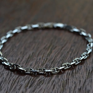 Silver anchor chain bracelet, Mariner chain bracelet 3.7mm, sterling silver mariner chain bracelet rhodium finish on silver 925