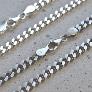 Oxidized Sterling Silver Curb Cuban Chain Necklace - Heavy Solid Silver