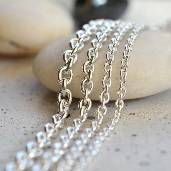 Silver cable chain, Sterling Silver Cable Chain Necklace, Solid Silver 925 Anchor Cable Chain Necklace, Men's cable chain, Unisex chain