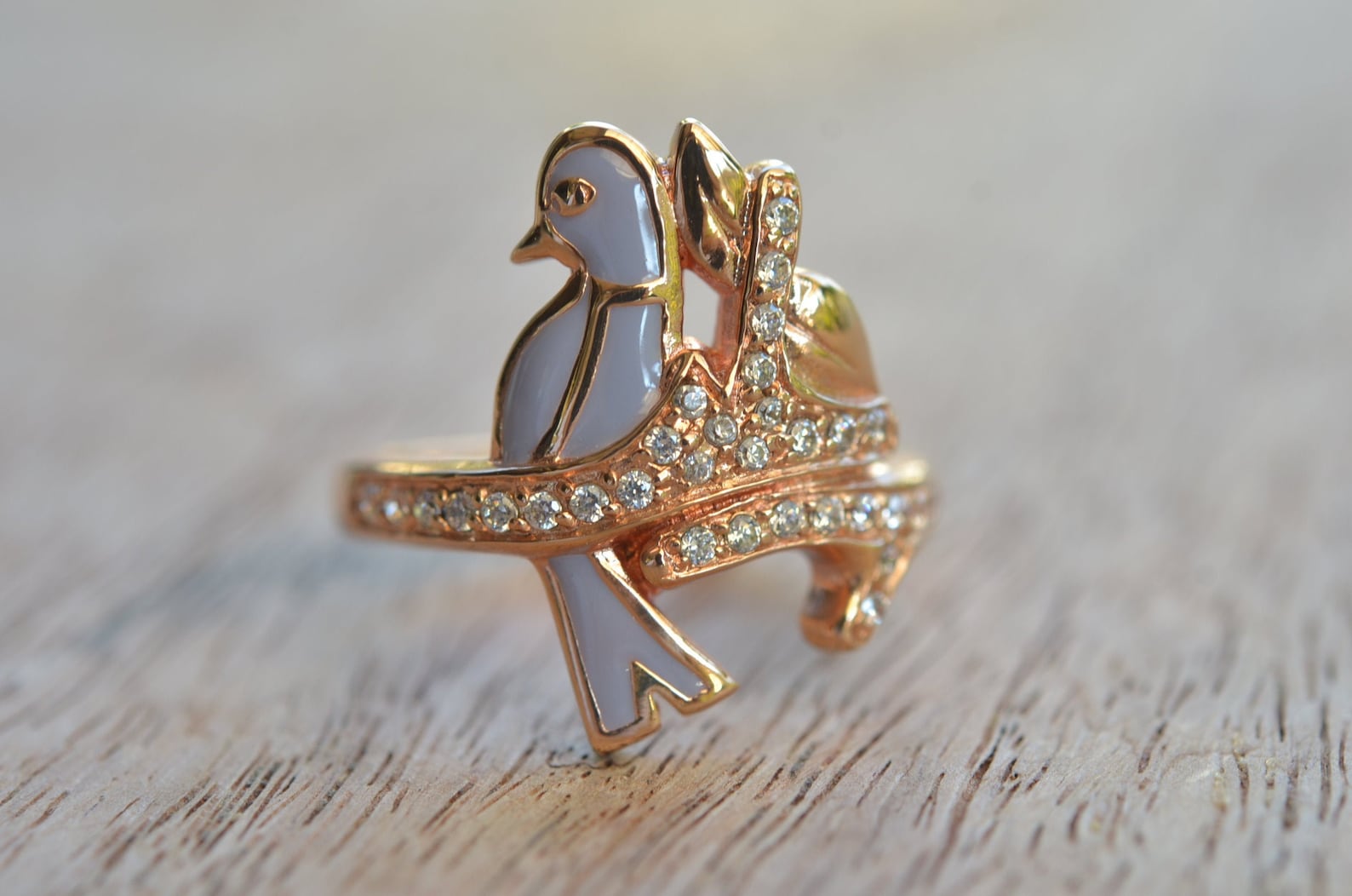 Bird Ring Bird Enamel Ring With CZ Pink Gold 18K Plating Etsy