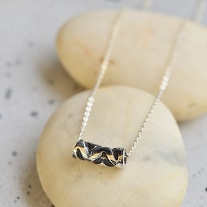 Sterling silver bar pendant necklace, Silver oxidized tube bar textured with silver chain, solid silver sliding bar necklace, cool tube bar