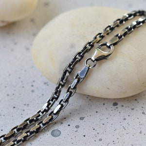 Sterling silver anchor chain 3mm, Silver oxidized cable chain, Men's silver chain