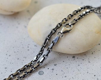 Sterling silver anchor chain 3mm, Silver oxidized cable chain, Men's silver chain