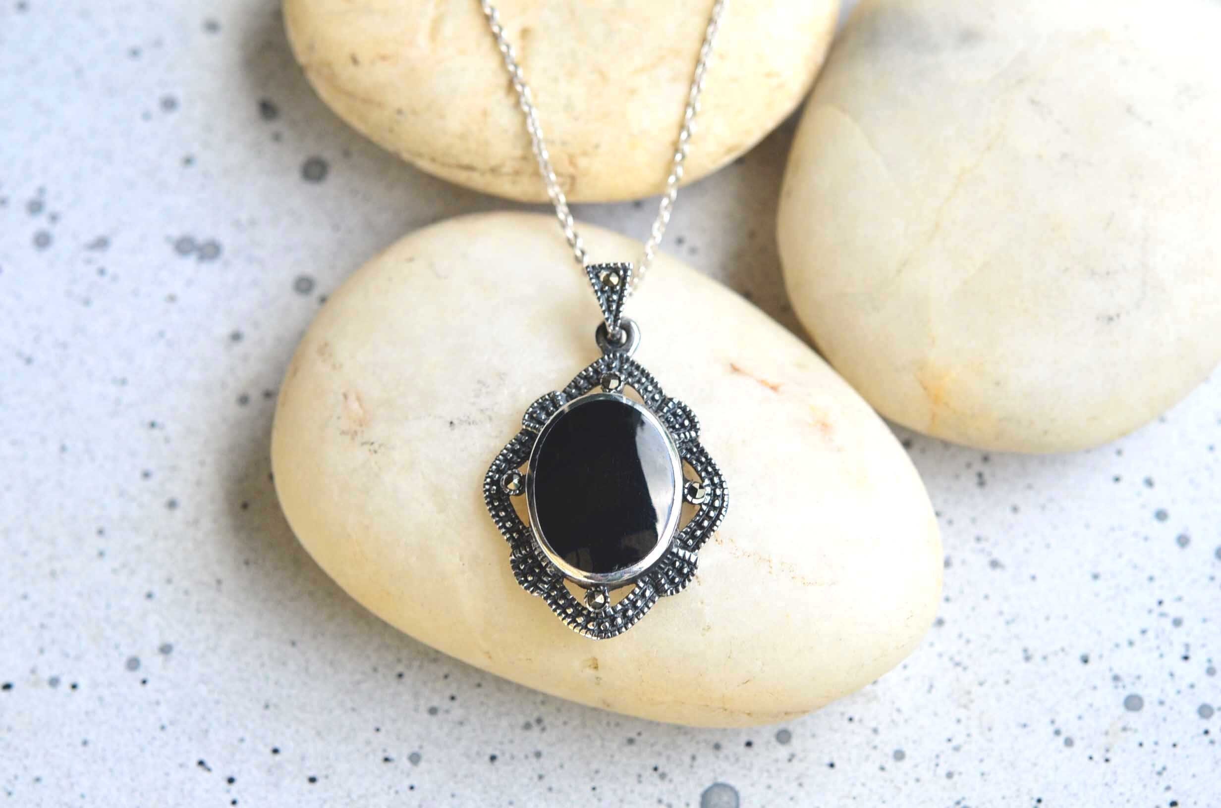 スターリングシルバー マーカサイト＆ブラックオニキス