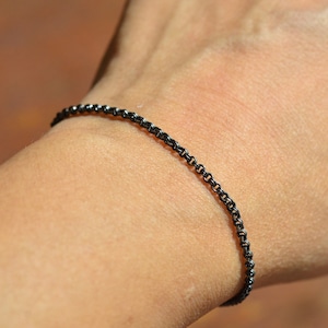 Silver 925 Double Rolo Chain Bracelet, Black oxidized Sterling silver Rolo chain 2.2mm bracelet, Gift for her, Gift for him,Fathers day gift