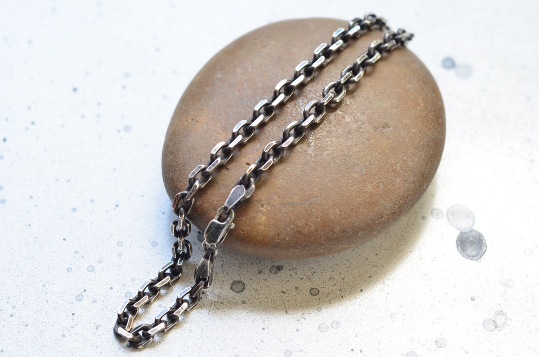 Sterling Silver Cable Chain Bracelet 3.7mm, Rustic Oxidized Sterling Silver Cable Chain Bracelet 3.7mm, Rustic Oxidized