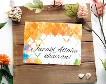 Islamic thank you card, jazakAllah khair, Islamic greeting card, Thank you, Islamic stationery, Muslim gifts, Eid, Ramadan, Hajj Umrah gifts