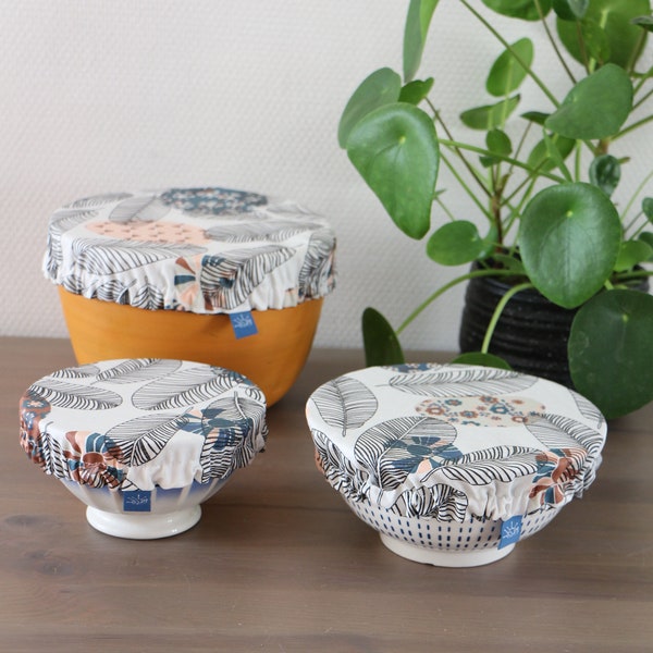 Lot de trois couvre-bol réversibles en tissu enduit doublé coton