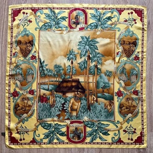 Vintage Silk Scarf Square Pure Silk Scarf 100% Vintage Silk Scarf Tobacco Plantation Square Scarf All Season Woman Gift Women&#39;s Silk Scarves