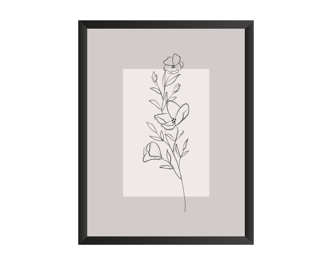 Line Drawing Flower Wall Art Wildflowers Digital Download Floral One