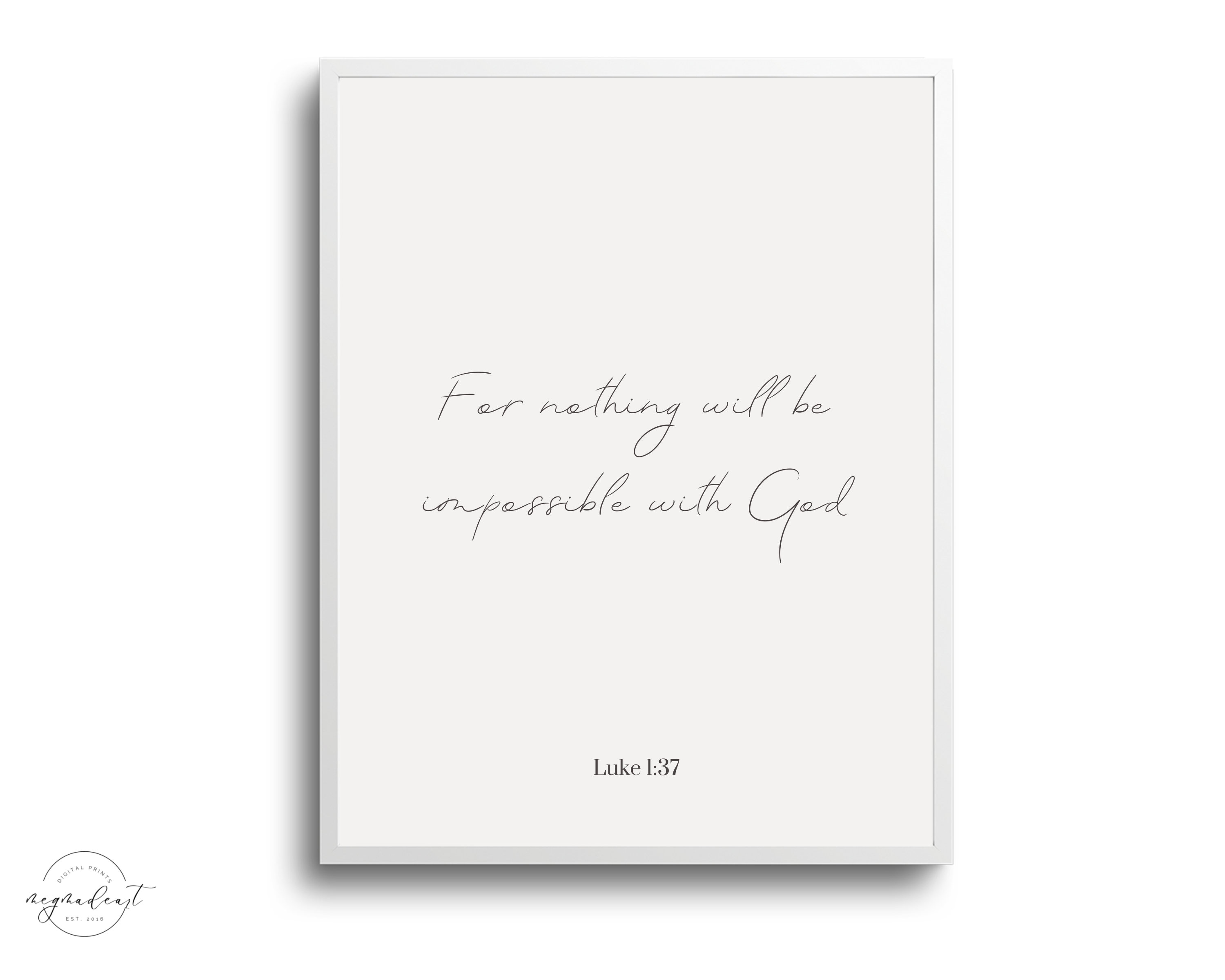 Luke 1:37 Scripture Digital Print Christian Wall Art - Etsy