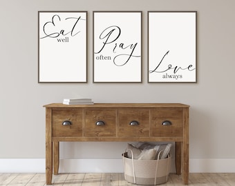Eat Pray Love Wall Art | Digital Download for Kitchen | Eat Well Pray Often Love Always Print | Minimalist Dining Room Decor Printable