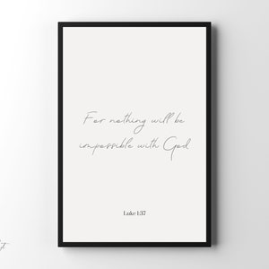Luke 1:37 Scripture Digital Print | Christian Wall Art | Downloadable ...