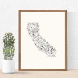 Floral California Map Wall Art Digital Download | Wall Decor Downloadable Print | Flower Map Art | CA Map Download | California Print Art