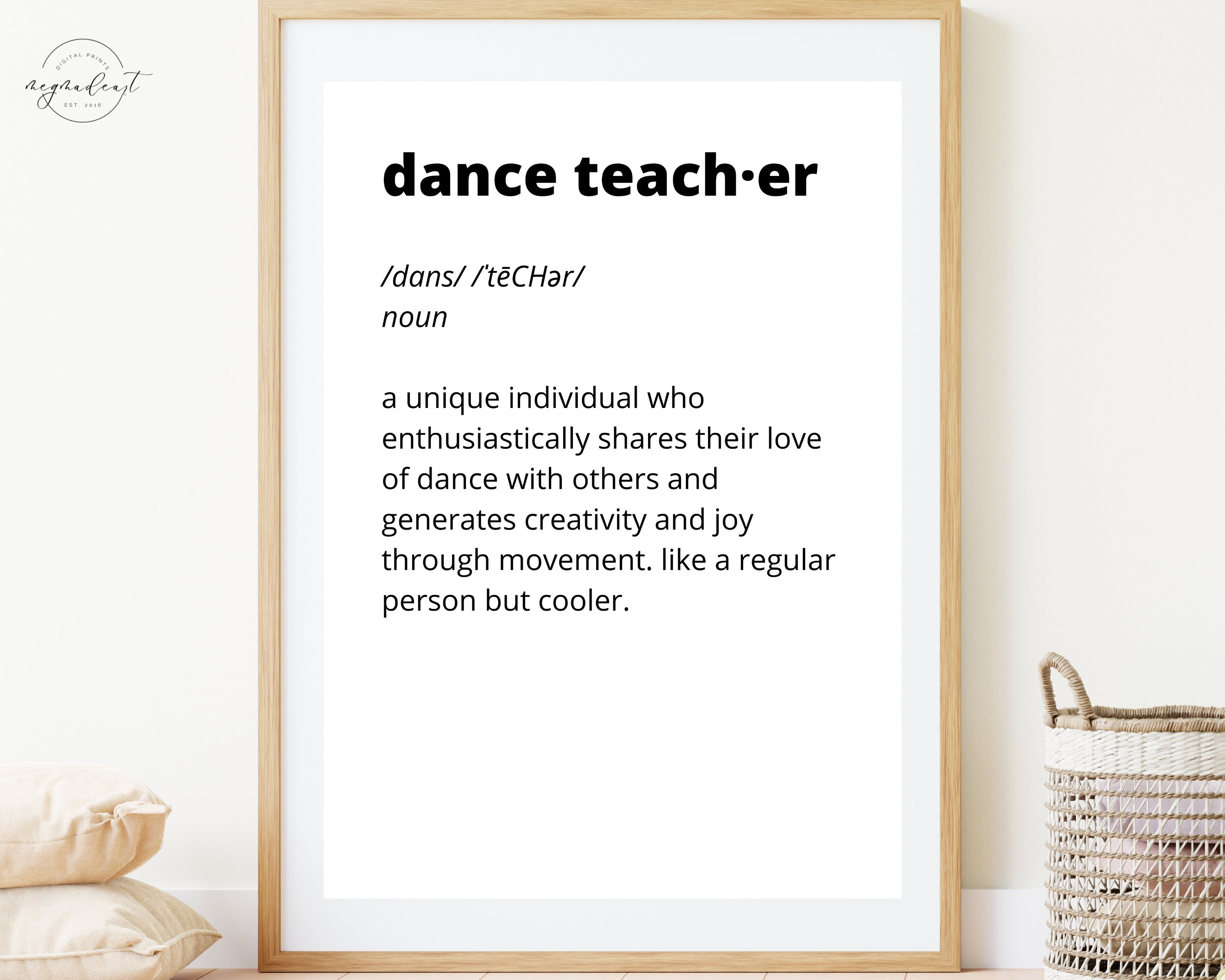 Dance Teacher Definition Wall Art Studio Decor Downloadable Print
