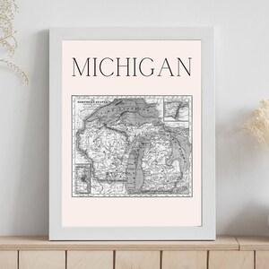 Michigan Map Wall Art Digital Download | Wall Decor Downloadable Print | Midwest Decor | MI Map Instant Download | Michigander Print Art