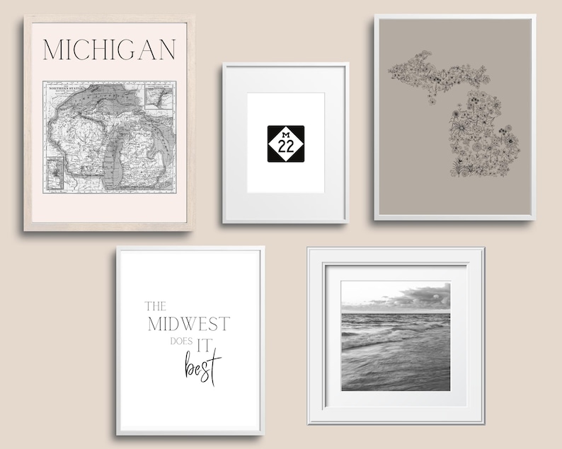 Michigan Pdf Frame Michigan Wall Art Print Set of 5 Downloadable | Michigan Gallery ...