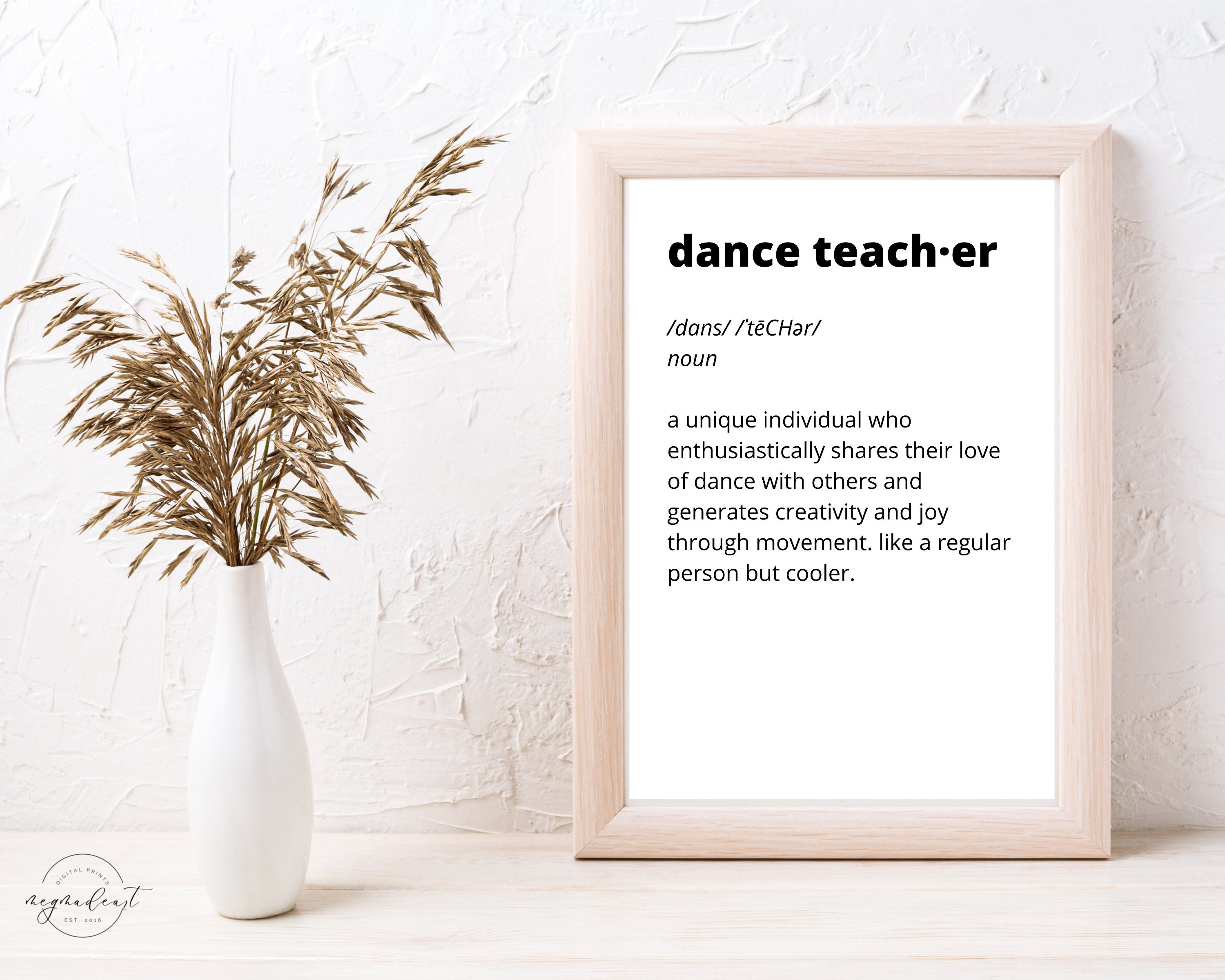 Dance Teacher Definition Wall Art Studio Decor Downloadable Print