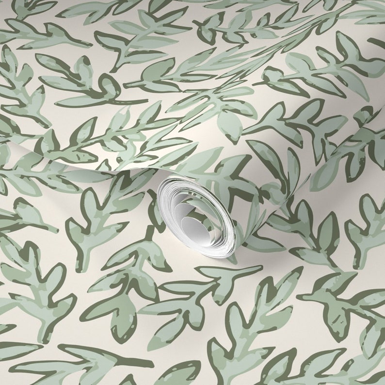 Sage Green Wallpaper Peel and Stick Removable Watercolor Etsy