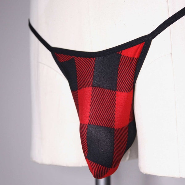 Men's Thong Underwear - Red & Black Buffalo Plaid