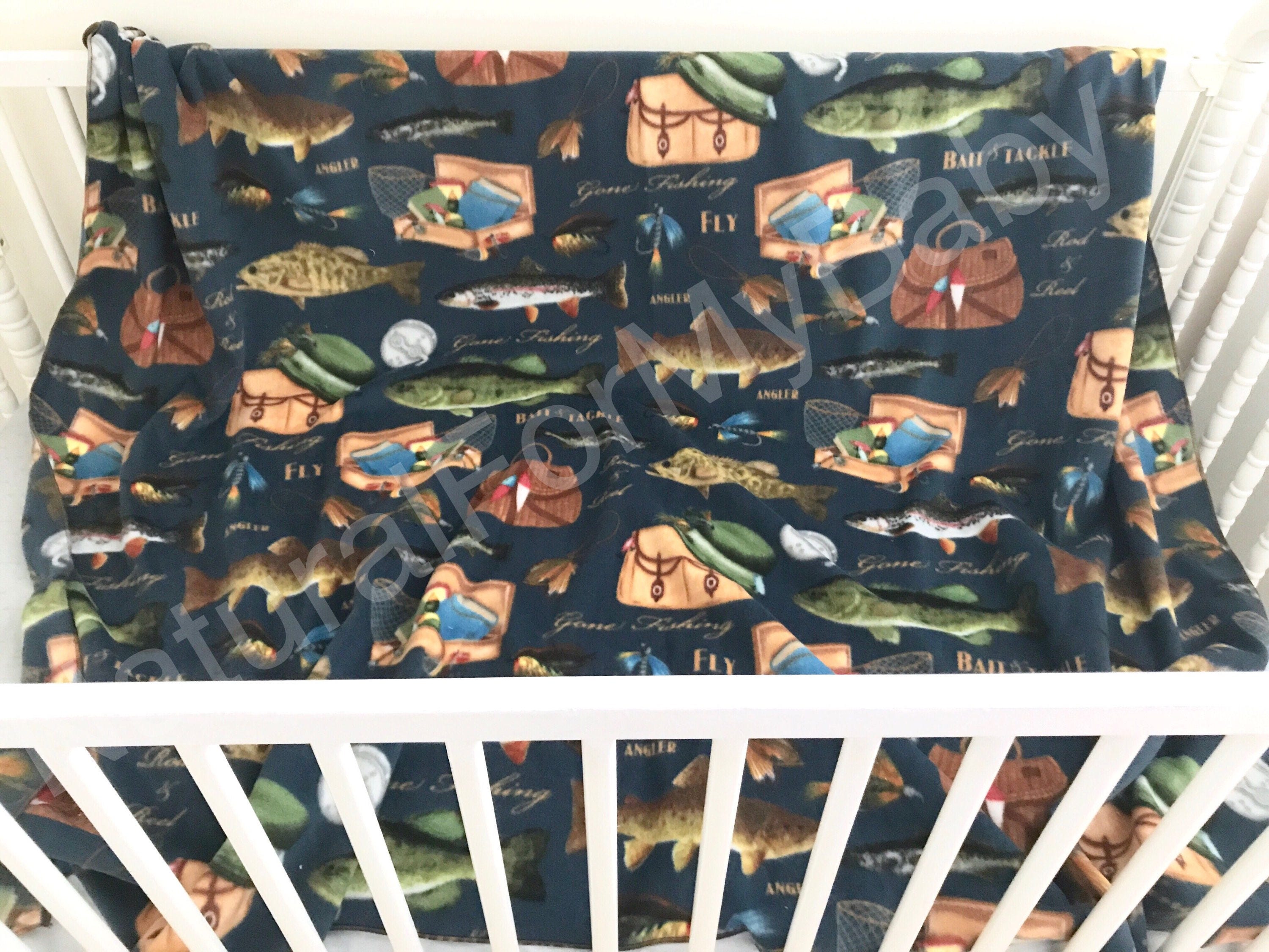 Gone Fishing Fleece Blanket Nursery Bedding Handmade Blanket Etsy