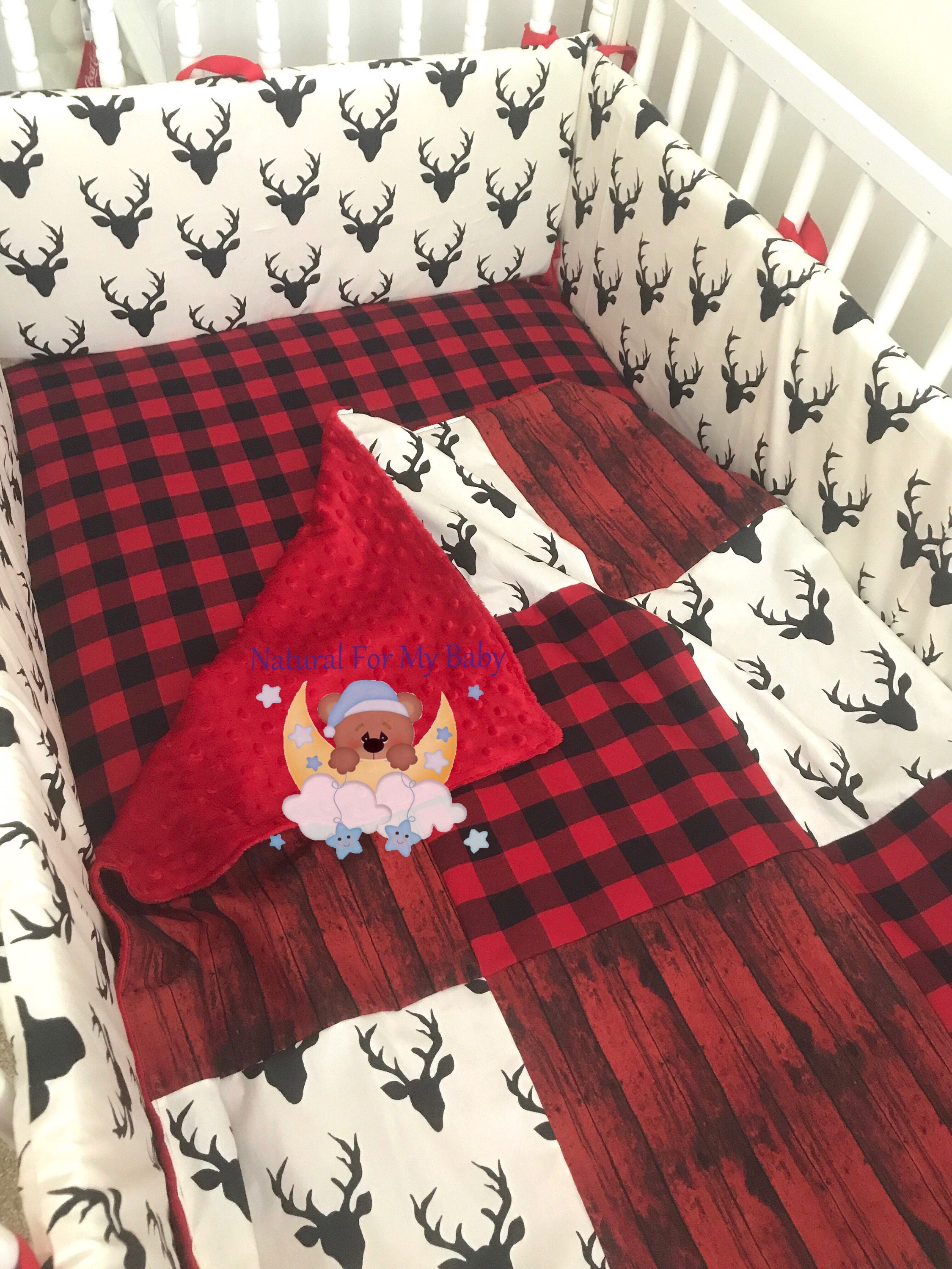 Cotton Fitted Crib Sheet Red Black Buffalo Check Nursery Deer Etsy