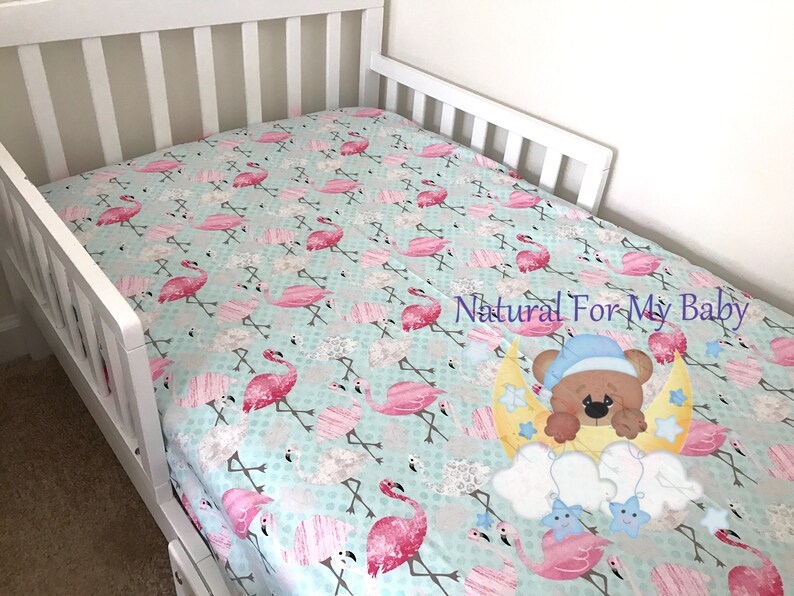 Aqua Pink Flamingo Cotton Sheet Nursery Pad Cover Crib Twin Etsy