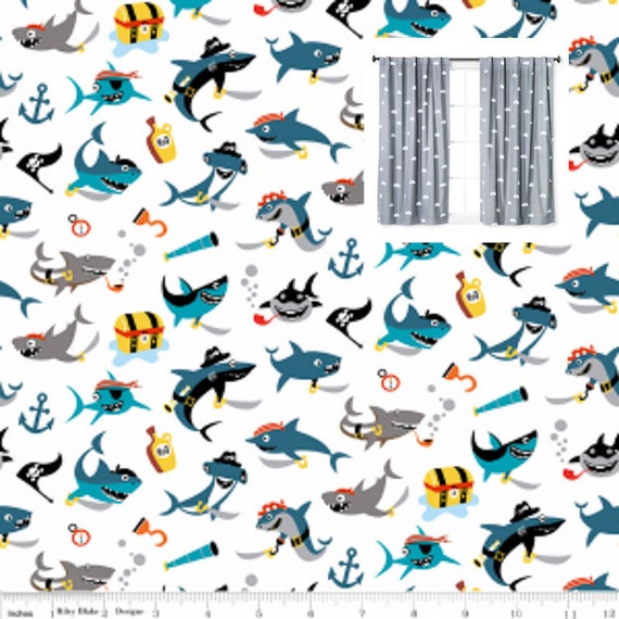 Fish Sharks Sea Curtains Panels Or Valance Nursery Bedroom Etsy