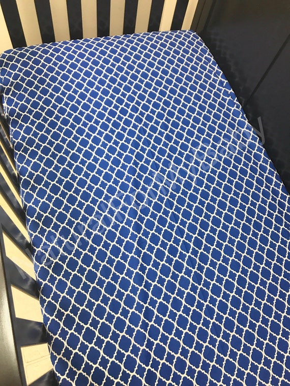 Royal Blue Geometric Cotton Sheet Nursery Pad Cover Crib Twin Etsy
