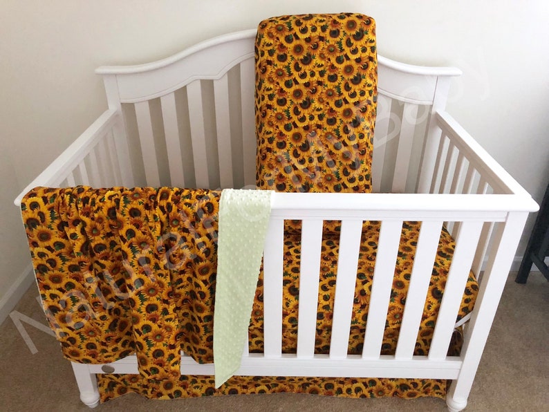 Sunflowers Baby Girl Crib Bedding Yellow Nursery Rail Cover Blanket Bumper Skirt Sheet