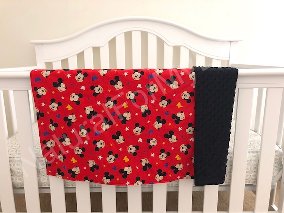 Taggy Comforter In Mickey Mouse Print Fabric Cute ! Handmade Taggy Blanket