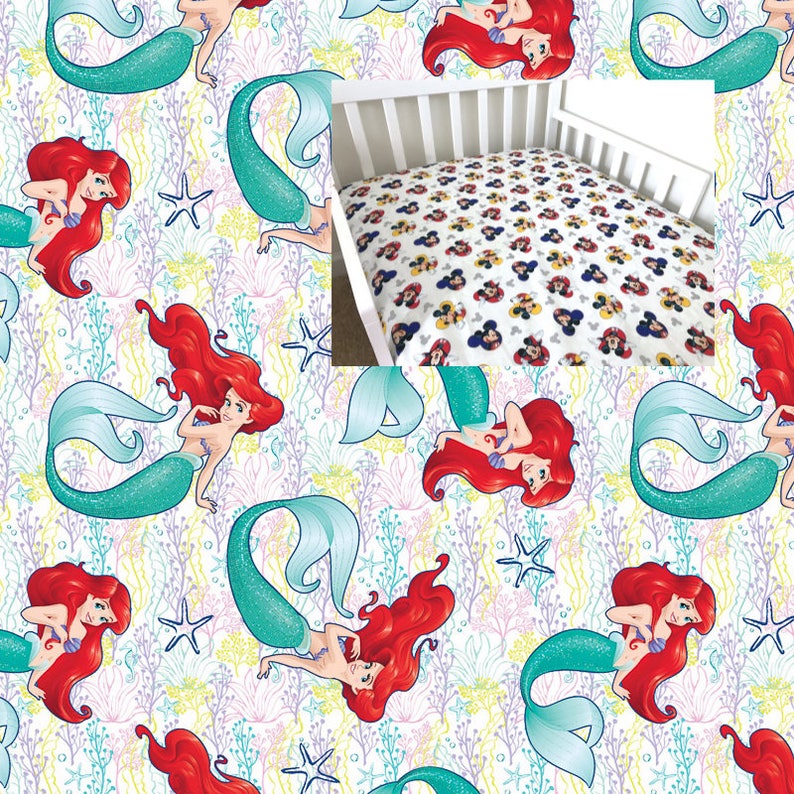 Little Mermaid Fitted Crib Sheet Cotton Disney Toddler Bedding Ariel The Nursery Changing Pad Cover Twin Full