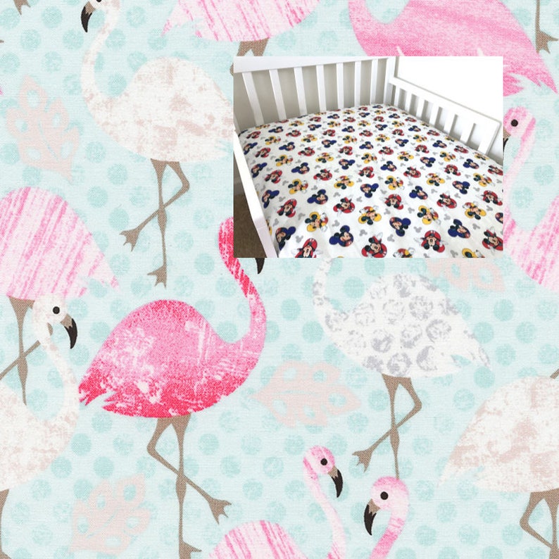 Cotton Pink Flamingo Fitted Crib Sheet Aqua Pink Flamingo Etsy