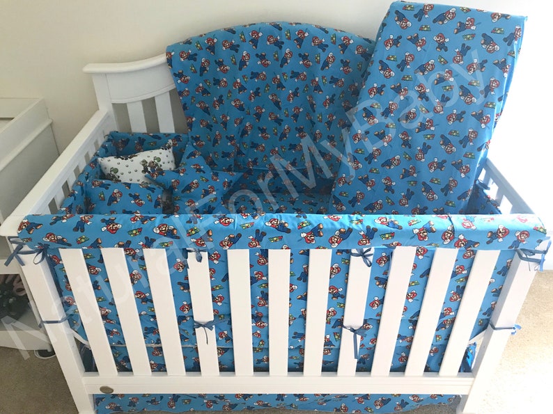 Super Mario Baby Boy Crib Bedding Nintendo Nursery Blue Red Etsy