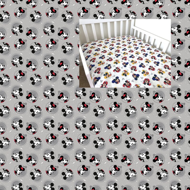Cotton Disney Fitted Crib Sheet Gray Red Mickey Mouse Nursery Etsy