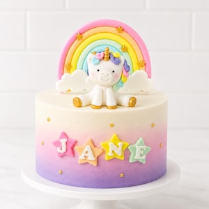 Fondant Unicorn Cake Topper: Edible Rainbow Party Decoration