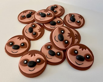 Sloth Cupcake Toppers, Sloth Party, Sloth Cupcakes, Sloth Birthday, Sloth Faces Cupcake, Fondant Sloth Cake Topper, Fondant Cupcake Toppers