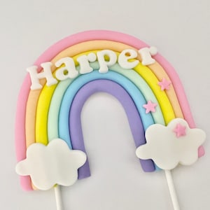 Fondant Rainbow Cake Topper: Edible Pastel Rainbow, Custom Name