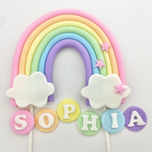 Fondant Rainbow Cake Topper Pastel Rainbow Cake Topper Rainbow Cake Fondant Rainbow Name Cake Topper Edible Rainbow Girls Cake Topper