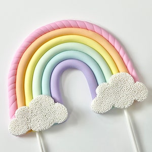 Fondant Rainbow Cake Topper: Pastel Birthday Decoration