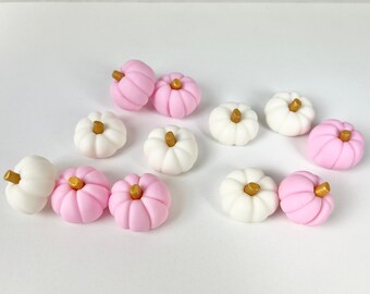 Mini Fondant Pumpkins  Pastel Pink and White - Sugar Pumpkins