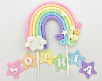 Fondant Rainbow  Cake Topper Pastel Colors