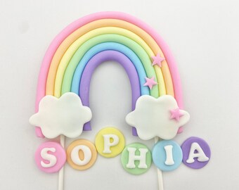 Fondant Rainbow  Cake Topper Pastel Colors