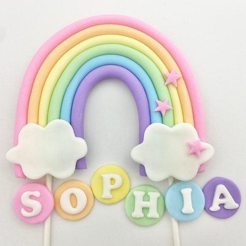 Rainbow and Clouds Fondant Cake Topper Etsy