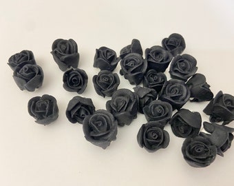 Mini Royal Icing Roses - Black Royal Icing Roses