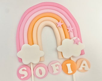 Fondant Rainbow  Cake Topper Pink-Coral