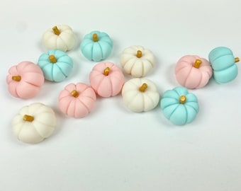 Mini Fondant Pumpkins  Colors Ivory, Peach, Light Teal - Sugar Pumpkins